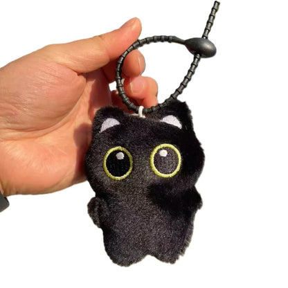 Cute Black Cat Plush Backpack Crossbody Bag Kawaii Fluffy Kitten Key Pendant Stuffed Animal Shoulder Bag Girl Gift Car Key Ring