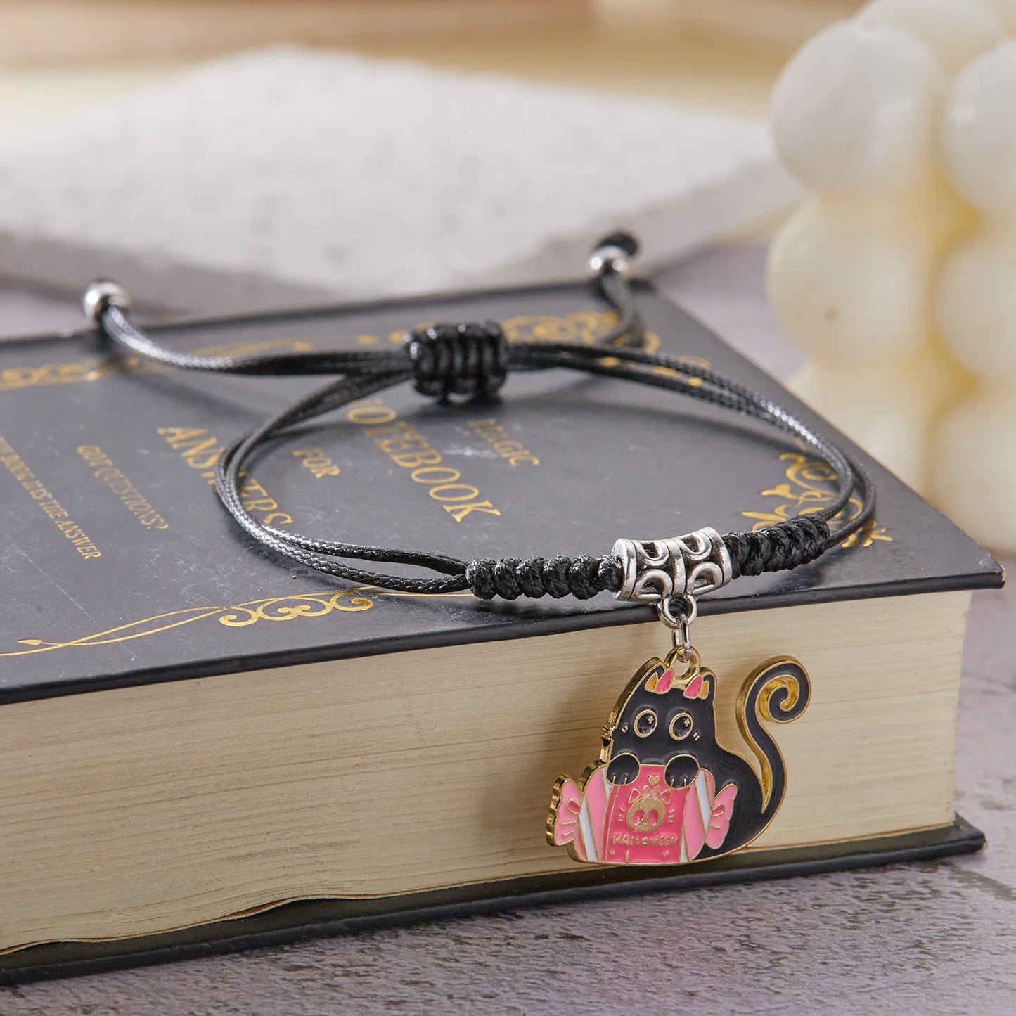 Cute Halloween Theme Braided Bracelet for Women Men Exquisite Black Cat Handmade Adjustable Bracelet Trendy Jewelry Gifts