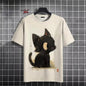 Japanese Ukiyo-E Cute Cat Pattern Round Neck Men's Short Sleeved Daily Oversized T-Shirt Harajuku Y2k T-Shirt T-Shirt Men Top