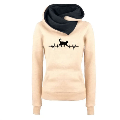 2025 New Arrival Women's Sweatshirt Cute Cat Printed Hoodie Autumn Winter Female Home Outdoor Comfort Warm Pullover Casual Coats
