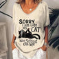 Women's T-shirt Cartoon Cat Print Summer Short Sleeve V-Neck Kawaii Fashion Casual Tee Shirts With Cat Funny Femininity Clothing