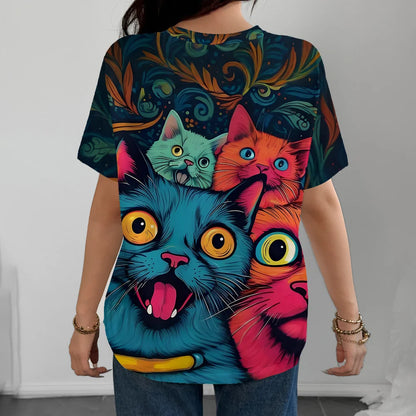 Summer personalized cute cat pattern daily casual versatile women's short sleeved T-shirt