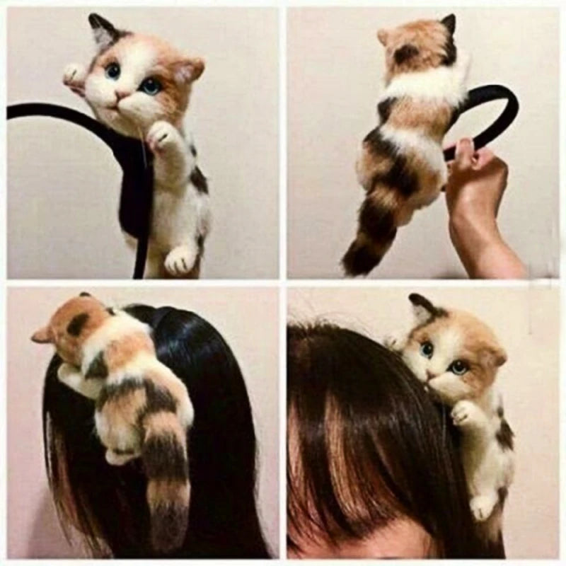 Cute cat headband ladies hair accessories party hair band wool felt plush toys cute hair accessories animal simulation crafts
