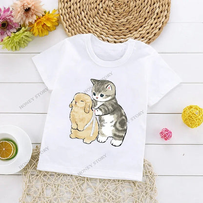 Cats Kids T Shirt Personalized Cartoon Cat Print Fashion Children's T-shirt Short Sleeve Children's Summer Boys Clothes Tops Tee