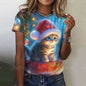 Cute Cat Women's T-Shirt Summer Round Neck Short Sleeved Clothing Christmas Gift Pullover Tops Fashions Animal Casual T-Shirts