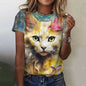 Cute Cat Women's T-Shirt Summer Round Neck Short Sleeved Clothing Christmas Gift Pullover Tops Fashions Animal Casual T-Shirts