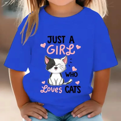 Cute Cat Graphic Kids Tshirts Summer Short Sleeve Tees Cartoon Animal Boys Girls Clothes Kawaii Kitten Tops Y2K Children T-shirt