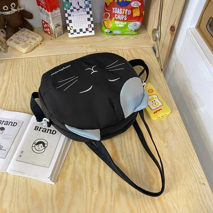 Cute Cat Tote Bag Large Capacity Round Cartoon Handbags Shoulder Bag Bags for Women Youth Fashion Sling Messenger Bag Purses Sac