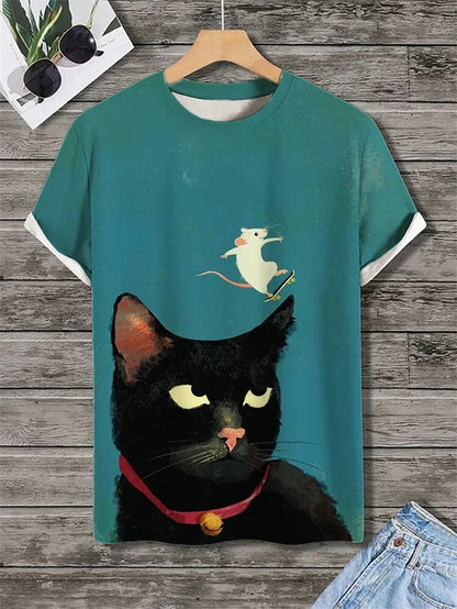 Fashion Cat 3D Printed T Shirts For Men Summer Casual Crew Neck Cats Graphic Short Sleeve T-shirt Trend Streetwear Oversized Tee