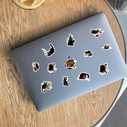 Etori Life 46pcs PVC Cute Cartoon Japanese Black Cat Pattern Student DIY Cups,Scrapbooks,Laptops Decoration Stickers