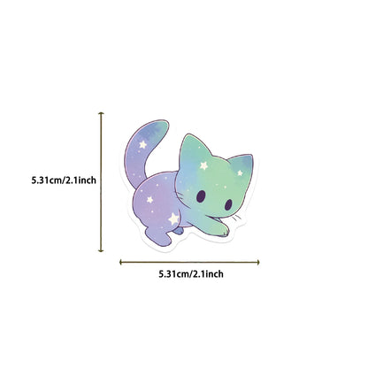 50Pcs Cute Aesthetic Cat Cartoon Rainbow Starry Sky Cat Stickers, Waterproof Stickers for Water Bottle, Laptop, Phone,