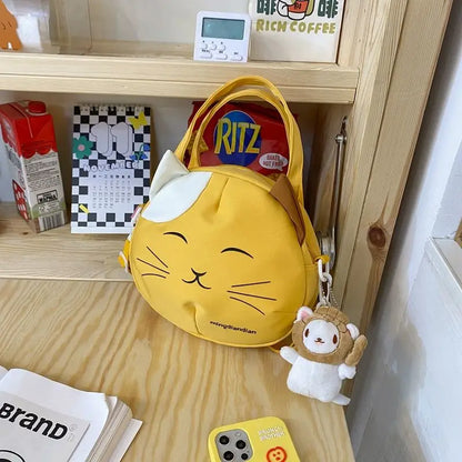Cute Cat Tote Bag Large Capacity Round Cartoon Handbags Shoulder Bag Bags for Women Youth Fashion Sling Messenger Bag Purses Sac