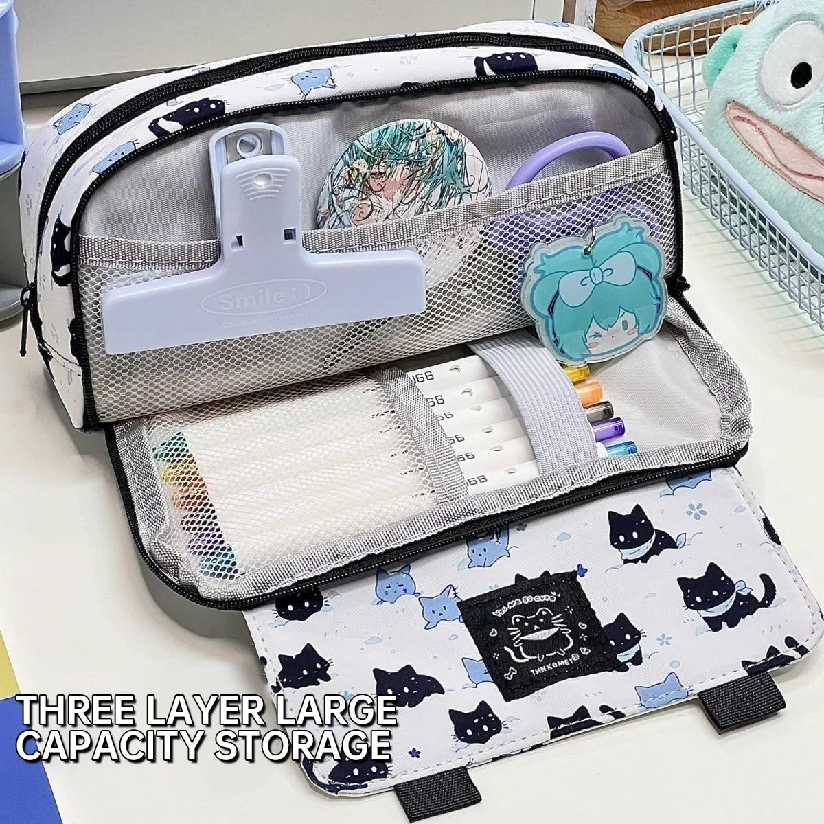 Cute Cat Pencil or Makeup Case Large Capacity Pencil Bag Multi Functional Storage Stationery Pencil Pouch Back to School Accessories Gift