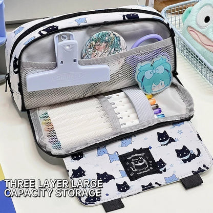 Cute Cat Pencil or Makeup Case Large Capacity Pencil Bag Multi Functional Storage Stationery Pencil Pouch Back to School Accessories Gift
