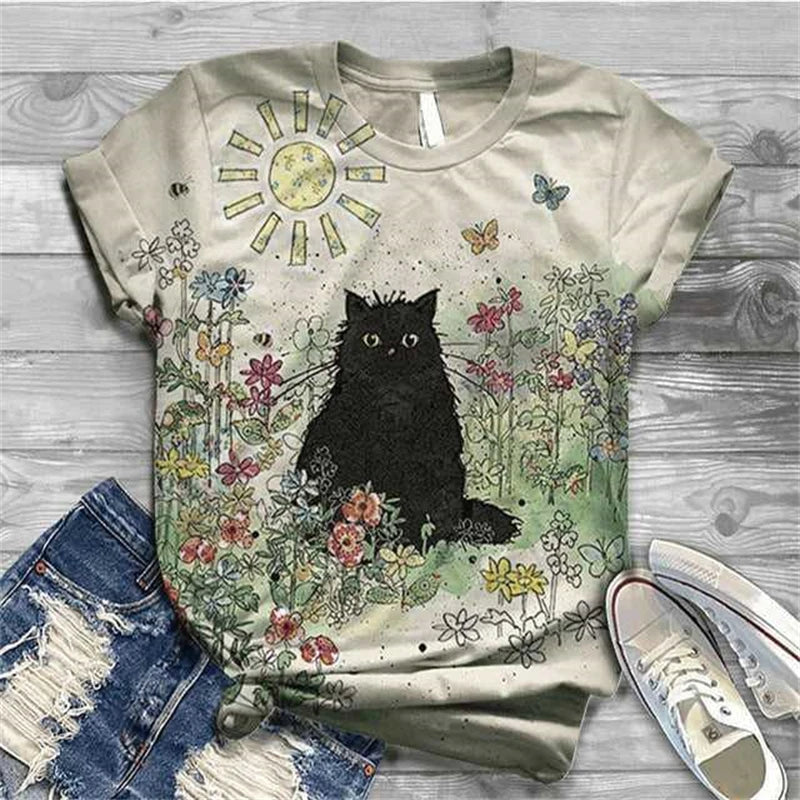 3D Printed Lovely Cat T Shirts For Women Casual Clothing Short Sleeve Tops Tshirts Streetwear Loose Oversized Breathable Tees