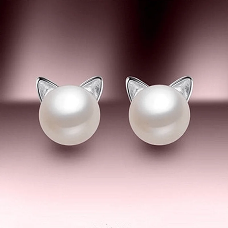 Unique Playful Cat Head Imitation Pearl Earrings - Stylish Gift for Girls & Teenagers Perfect for Parties Christmas or Birthdays