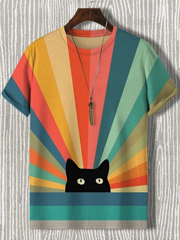 Funny Men's Animal Cat Printed T Shirt Short Sleeved Tees Tops 3D Print O-Neck Shirts Party Summer Casual Men's Clothing Apparel