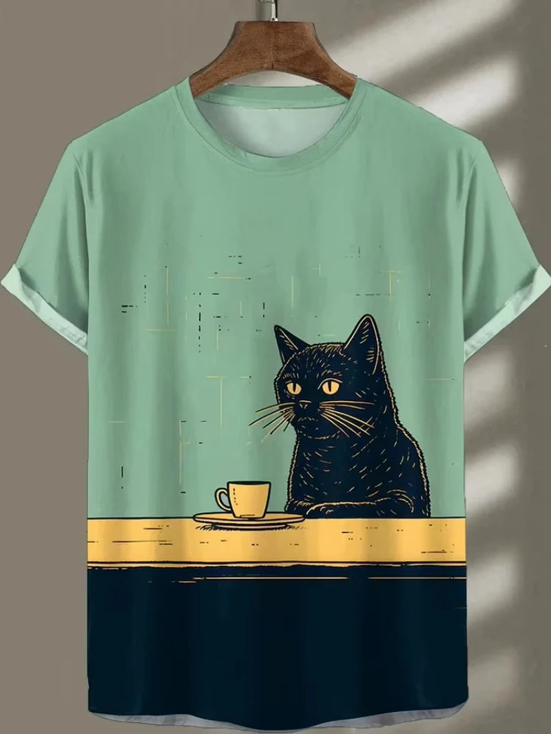 3D Print Funny Cat Graphic T Shirt Men Fashion Short Sleeve Tops O-Neck Tees Shirts Street Hip Hop Summer Casual Men's Clothing