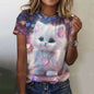 Cute Cat Women's T-Shirt Summer Round Neck Short Sleeved Clothing Christmas Gift Pullover Tops Fashions Animal Casual T-Shirts
