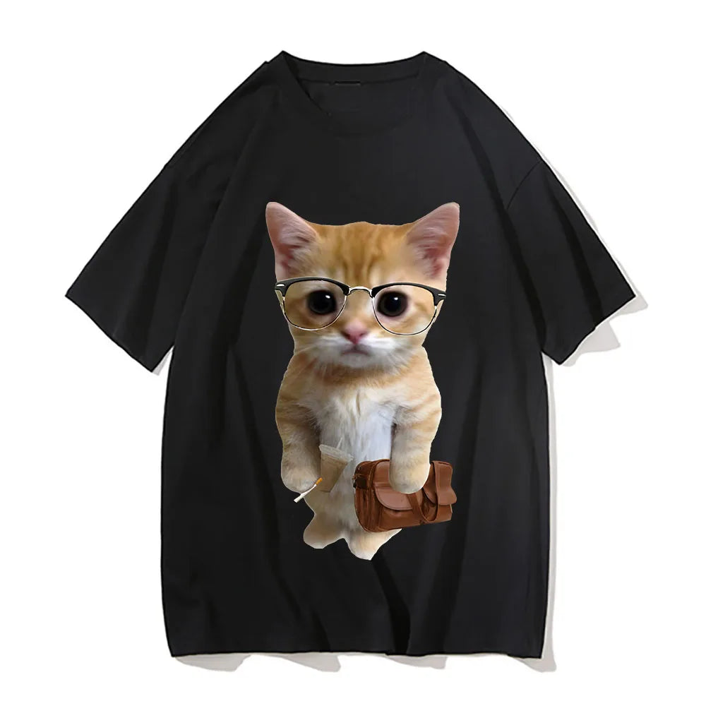 Cat Meme Graphic T Shirt for Men Clothing Funny Munchkin Kitty T-shirt Unisex Casual Children Tops Tee Shirts Cute Short Sleeve