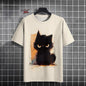 Japanese Ukiyo-E Cute Cat Pattern Round Neck Men's Short Sleeved Daily Oversized T-Shirt Harajuku Y2k T-Shirt T-Shirt Men Top