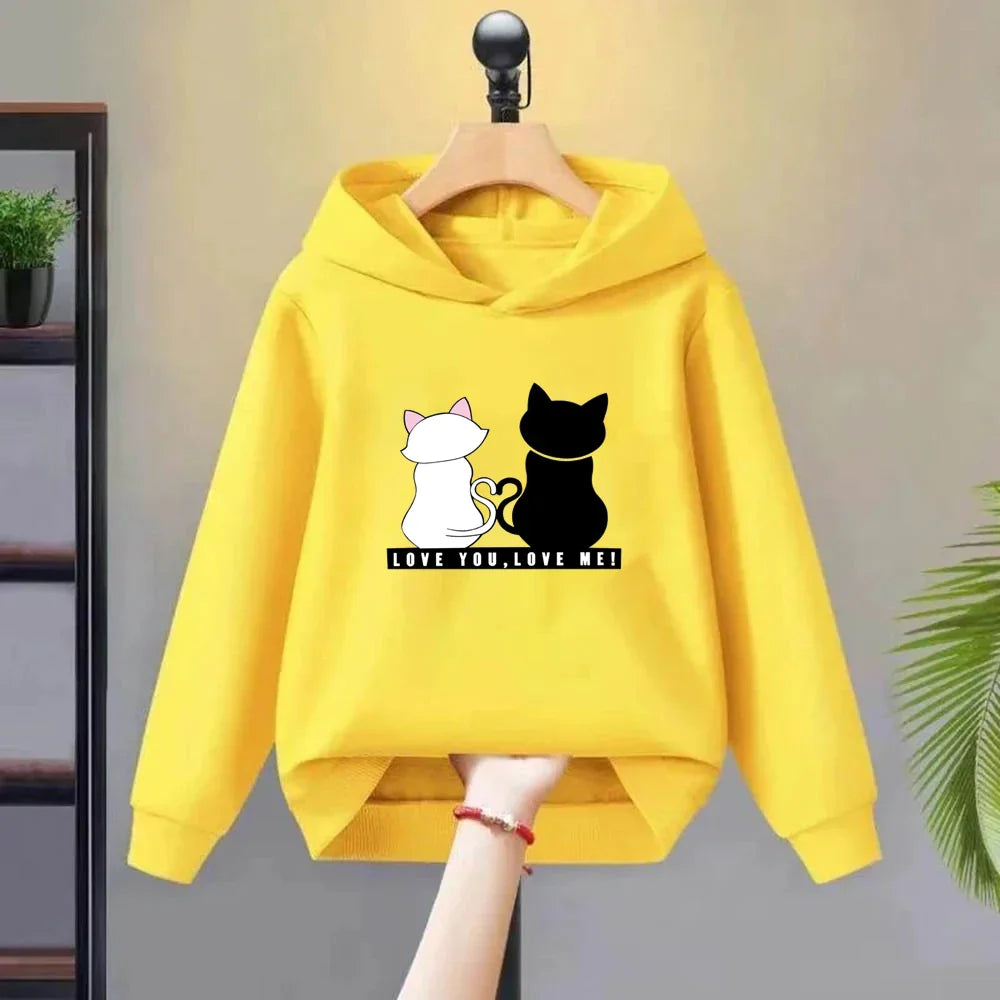 Love you love me cat Children Toddler 3-12 Year Coat Fashion Clothing Boys Girls Hoodie  Tops Spring Autumn Leisure Sweatshirr