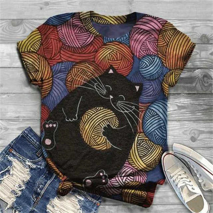 Cat Short Sleeve Cartoon Cat Women's T-Shirt Summer Fashion 3d Cartoon Women Clothing T Shirt For Women Daily Casual Top Tee
