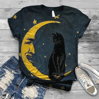 Cat Short Sleeve Cartoon Cat Women's T-Shirt Summer Fashion 3d Cartoon Women Clothing T Shirt For Women Daily Casual Top Tee