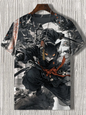 Japanese Style Samurai Cat Graphic T Shirt For Men Causal 3D Printed O Neck Short Sleeve Tees Outdoor Oversize Men Clothing Tops