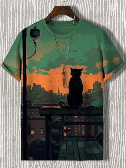 Fashion Cat 3D Printed T Shirts For Men Summer Casual Crew Neck Cats Graphic Short Sleeve T-shirt Trend Streetwear Oversized Tee