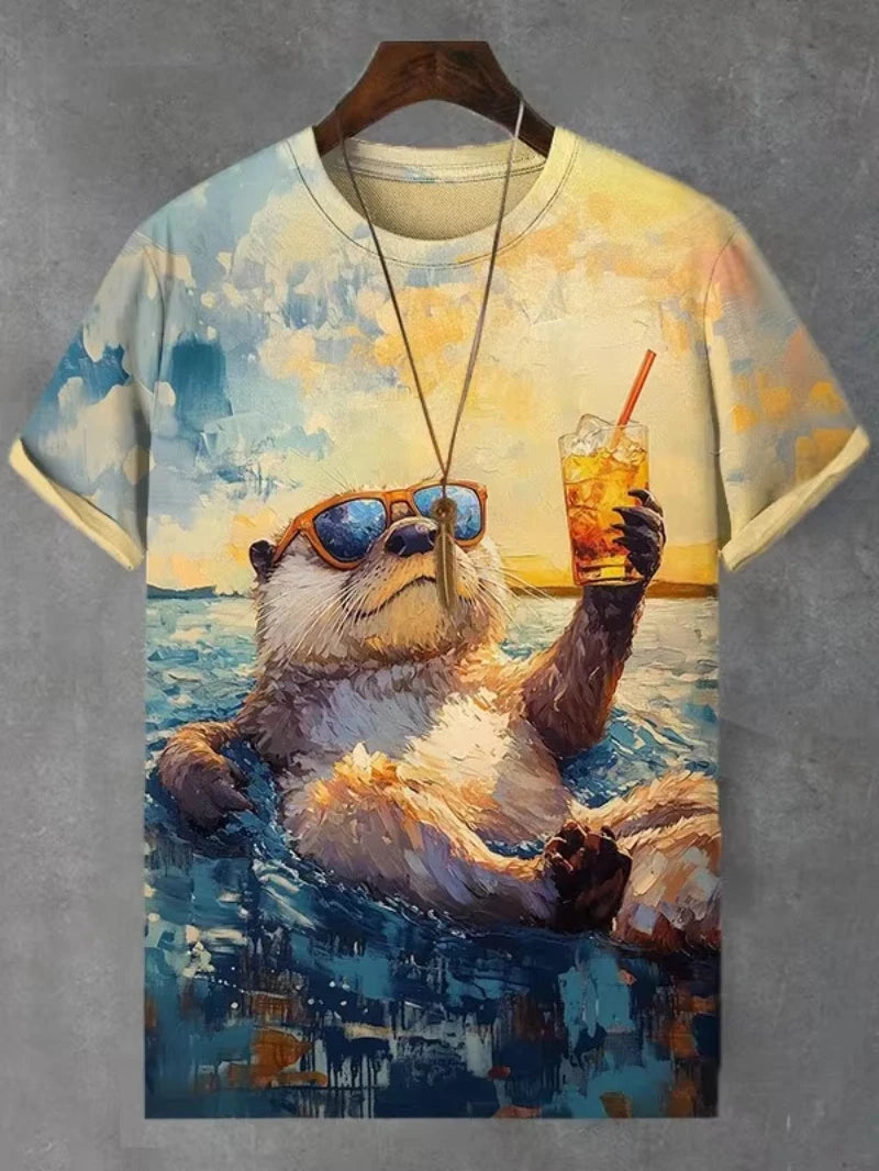 3D Print Funny Cat Graphic T Shirt Men Fashion Short Sleeve Tops O-Neck Tees Shirts Street Hip Hop Summer Casual Men's Clothing