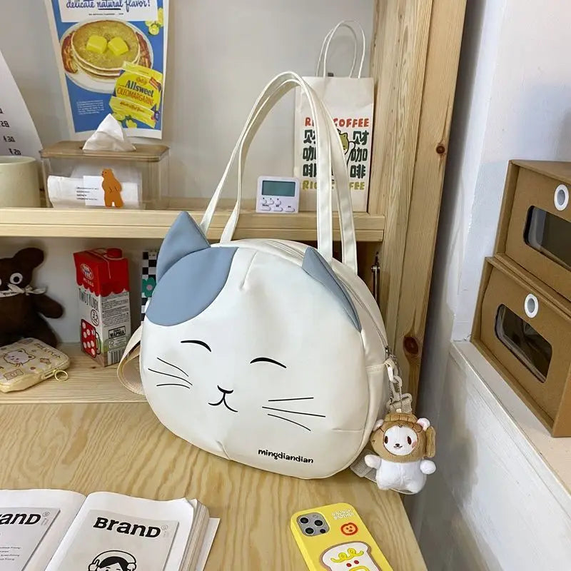 Cute Cat Tote Bag Large Capacity Round Cartoon Handbags Shoulder Bag Bags for Women Youth Fashion Sling Messenger Bag Purses Sac
