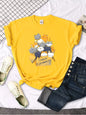 Womany Cats Gathered In The Printing Woman Tshirt Leisure Creativity T Shirt Summer Newtop Crewneck Breathable Woman T Shirts