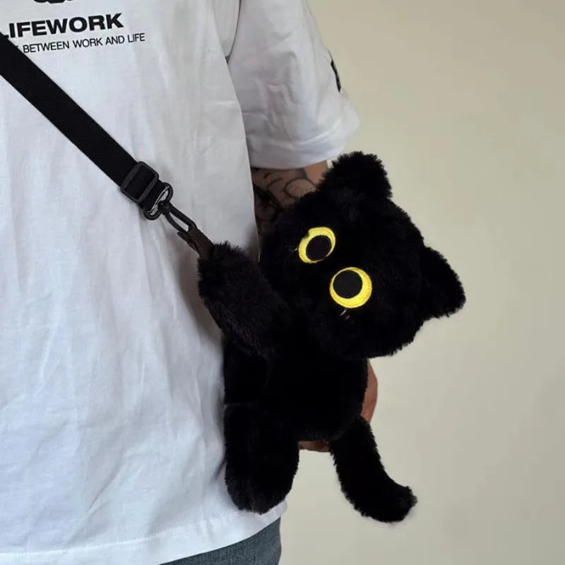 Kawaii Black Cat Plush Fashion Bag Cute Doll Fur Shoulder Bag Women Crossbody Bag Phone Coin Purse Case Gift for Girlfriend