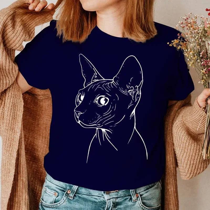 Summer Shirt Casual Clothing Graphic T Shirt Short Sleeve Women Sphinx Cat Fashion Clothes Tee T-shirt Female Tops Camisas Mujer