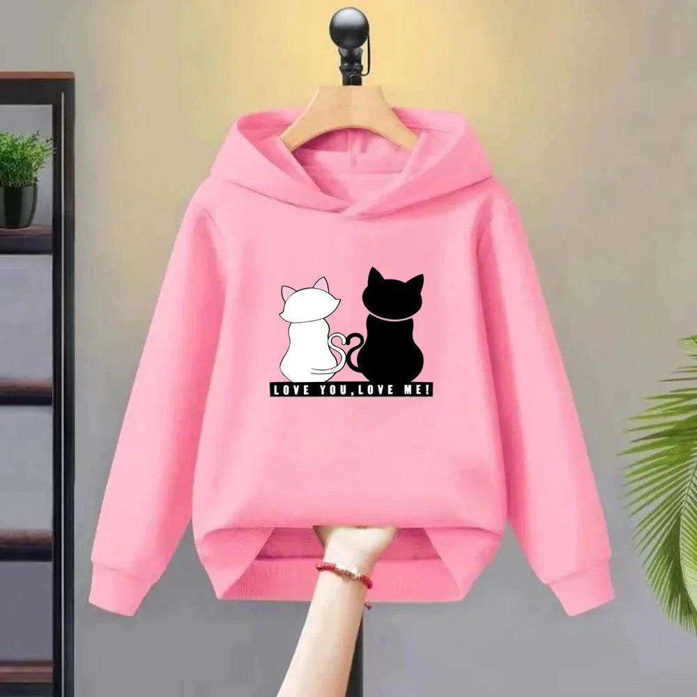 Love you love me cat Children Toddler 3-12 Year Coat Fashion Clothing Boys Girls Hoodie  Tops Spring Autumn Leisure Sweatshirr