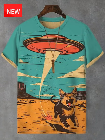 Men's Funny Animal Cat Print T-Shirt 3D Print Short Sleeve T-Shirt Top New In Oversized O-Neck T-Shirt For Men Streetwear