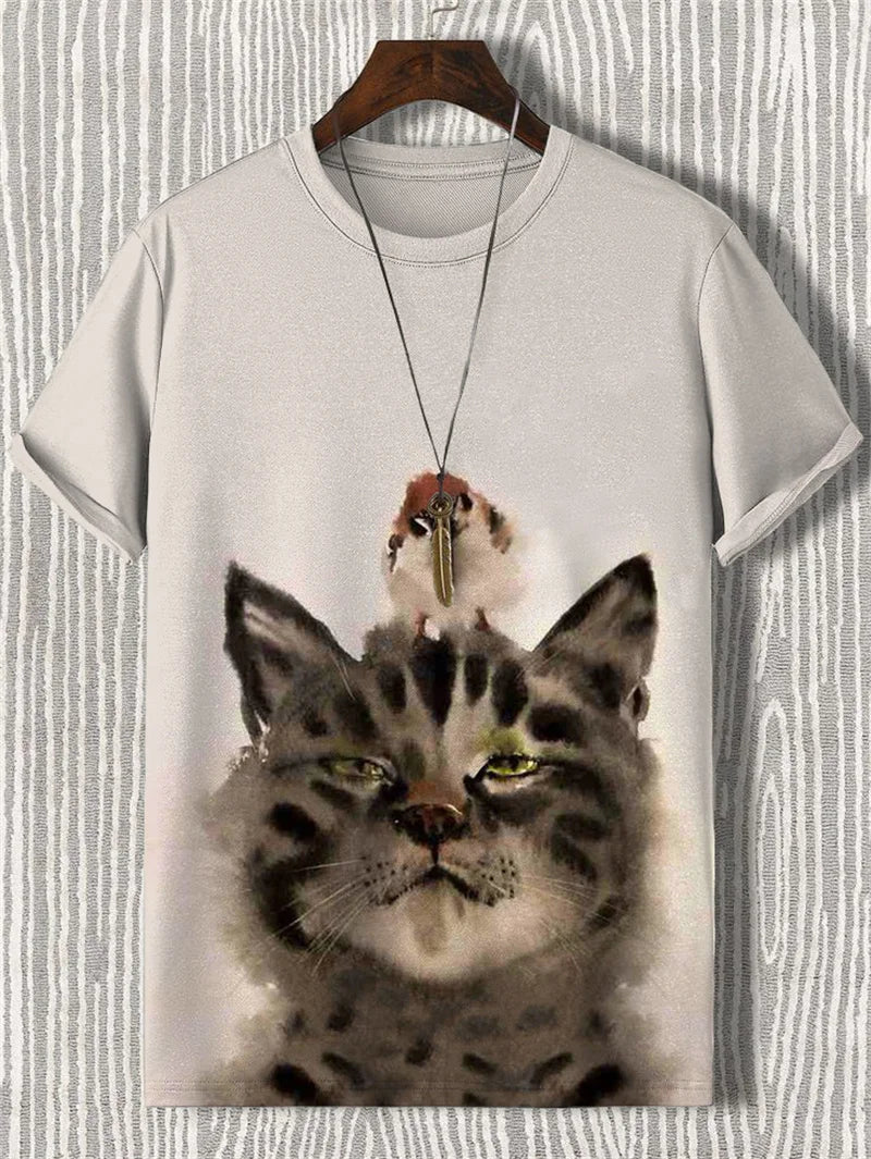 Japanese Style Samurai Cat Graphic T Shirt For Men Causal 3D Printed O Neck Short Sleeve Tees Outdoor Oversize Men Clothing Tops