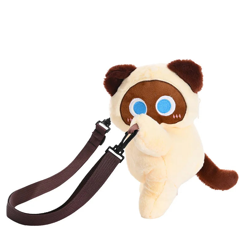 Cute Black Cat Plush Backpack Crossbody Bag Kawaii Fluffy Kitten Key Pendant Stuffed Animal Shoulder Bag Girl Gift Car Key Ring