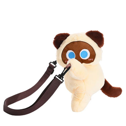 Cute Black Cat Plush Backpack Crossbody Bag Kawaii Fluffy Kitten Key Pendant Stuffed Animal Shoulder Bag Girl Gift Car Key Ring