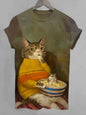 Men's Funny Animal Printed T-Shirt Summer Short Sleeved Tees Tops Fashion Cat 3D Print Crew Neck Casual Oversized Men's Clothing