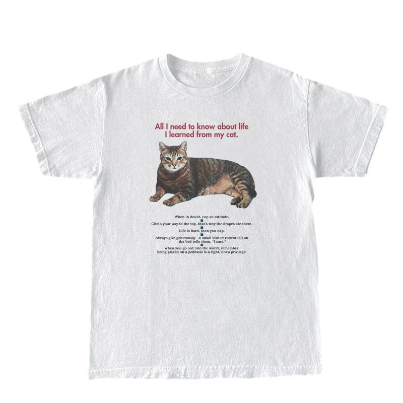 Female Cat Funny Quotes Graphic T-Shirts Short Sleeve Cute Cat Mom Tee Shirt Cat Lover Shirt Women Loose Vintage Aesthetic Tops