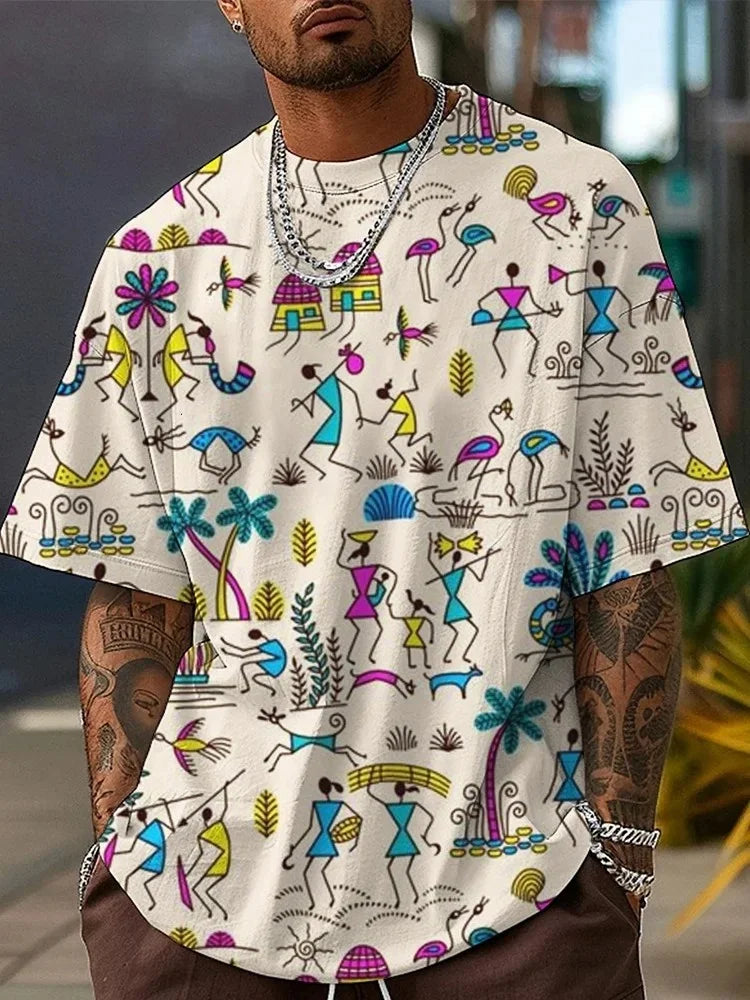 Men's Funny Animal Printed T-Shirt Summer Short Sleeved Tees Tops Fashion Cat 3D Print Crew Neck Casual Oversized Men's Clothing