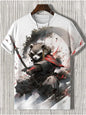 Japanese Style Samurai Cat Graphic T Shirt For Men Causal 3D Printed O Neck Short Sleeve Tees Outdoor Oversize Men Clothing Tops