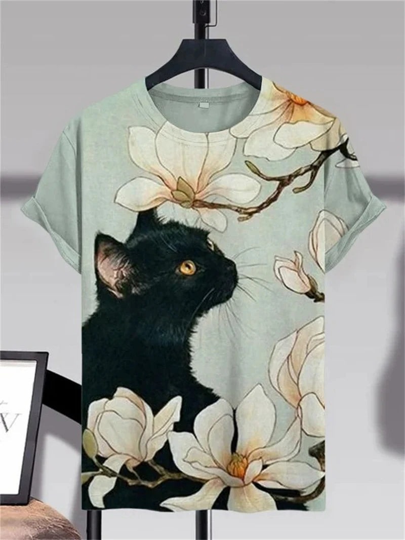 Fashion Cat 3D Printed T Shirts For Men Summer Casual Crew Neck Cats Graphic Short Sleeve T-shirt Trend Streetwear Oversized Tee
