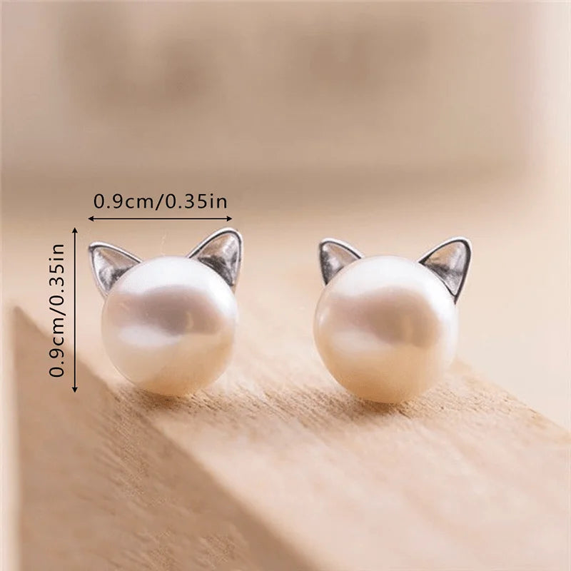 Unique Playful Cat Head Imitation Pearl Earrings - Stylish Gift for Girls & Teenagers Perfect for Parties Christmas or Birthdays