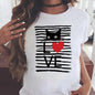 Fashion Women Cartoon Cat Love Pet Lovely Style Shirt Print T-shirts Stylish Short Sleeve Graphic T Top Female Tee T-Shirt
