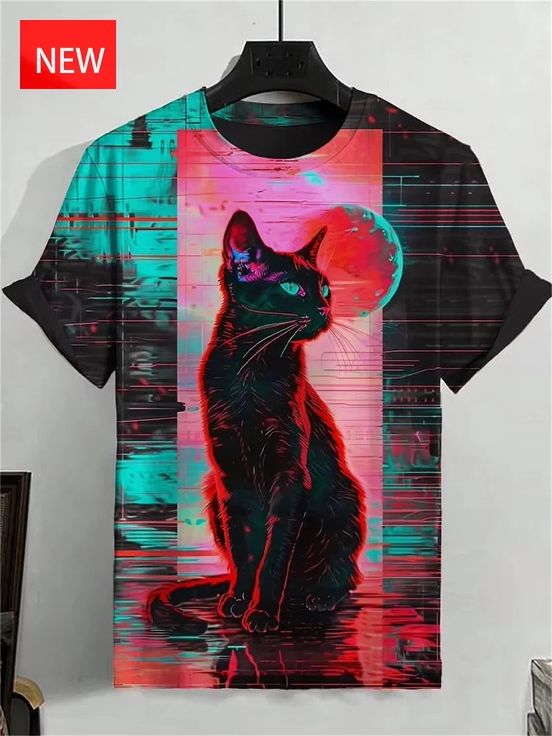 Men's Funny Animal Cat Print T-Shirt 3D Print Short Sleeve T-Shirt Top New In Oversized O-Neck T-Shirt For Men Streetwear