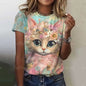 Cute Cat Women's T-Shirt Summer Round Neck Short Sleeved Clothing Christmas Gift Pullover Tops Fashions Animal Casual T-Shirts