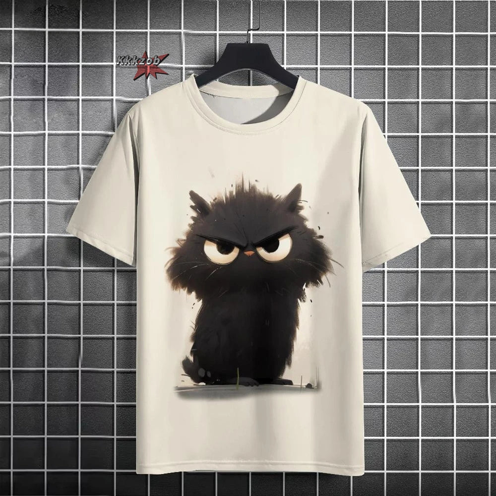 Japanese Ukiyo-E Cute Cat Pattern Round Neck Men's Short Sleeved Daily Oversized T-Shirt Harajuku Y2k T-Shirt T-Shirt Men Top
